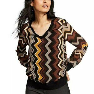 Missoni For Target Women's V-Neck Zigzag Pattern Chiffon Top  - XL